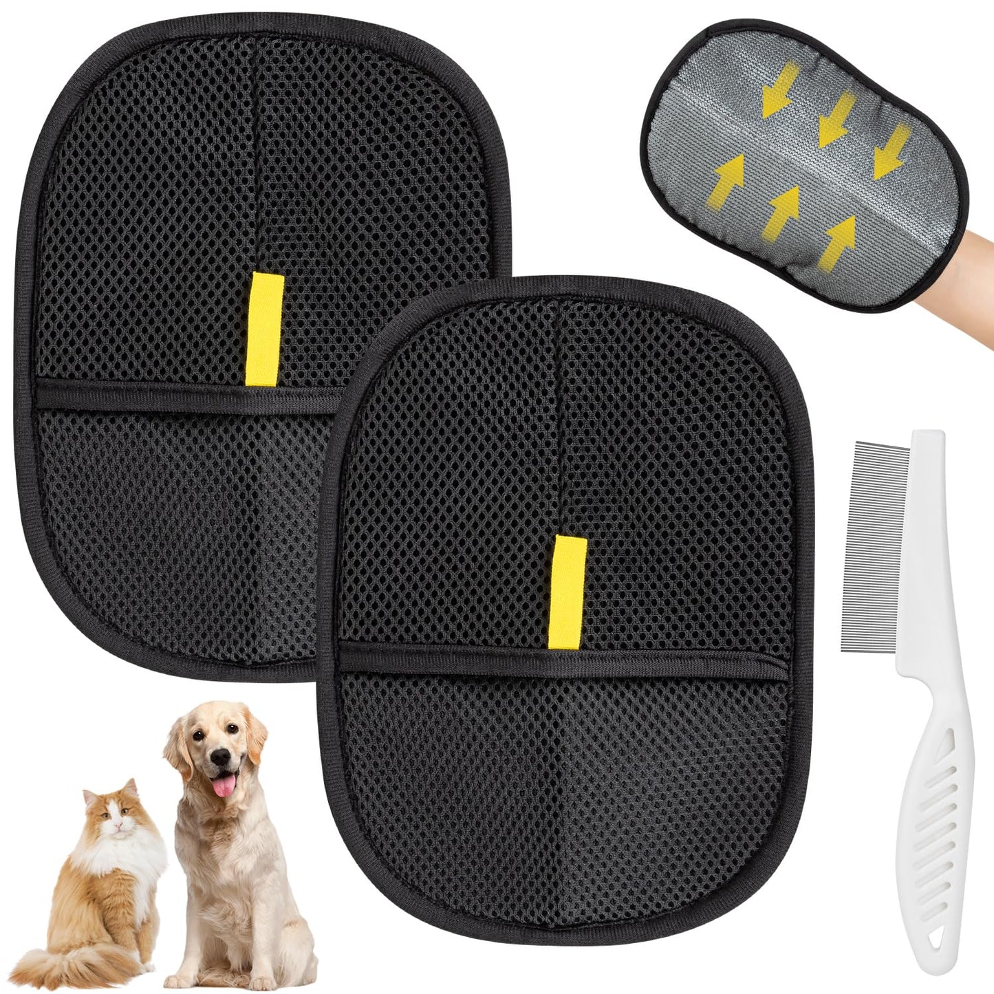 Clussbin 2Pcs Pet Hair Removal Glove, Electrostatic Gloves Pet Hair, Reusable Cat Hair Remover Glove, Furniture, Carpet, Car Seat, Upgraded Animal Fur Removal Tool, Cat Grooming Gloves