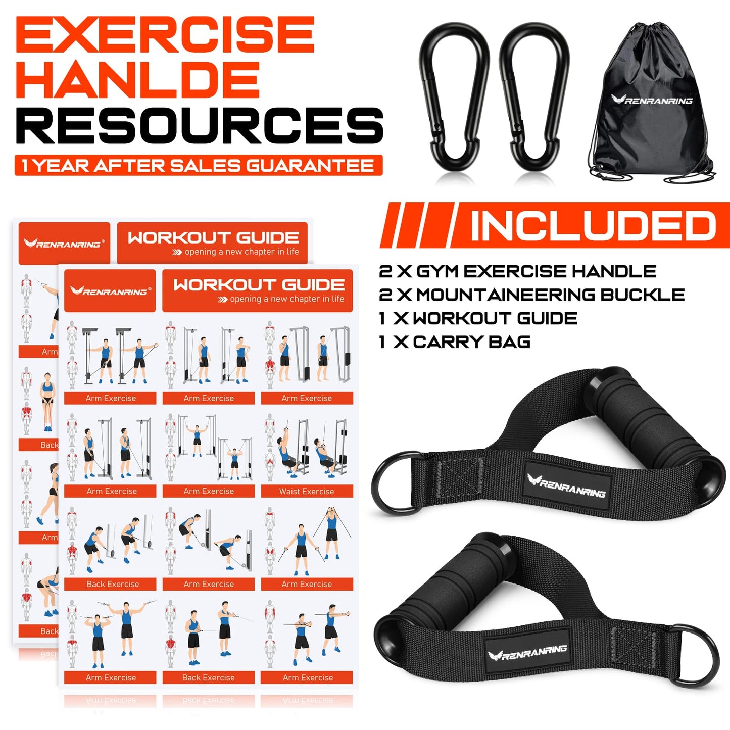 RENRANRING Gym Exercise Handles, Replacement Handle Attachments for Cable Machine Pulleys, Resistance Band and Strength Trainer, Pull Down Workout Accessories, Home Gym Add On Equipment