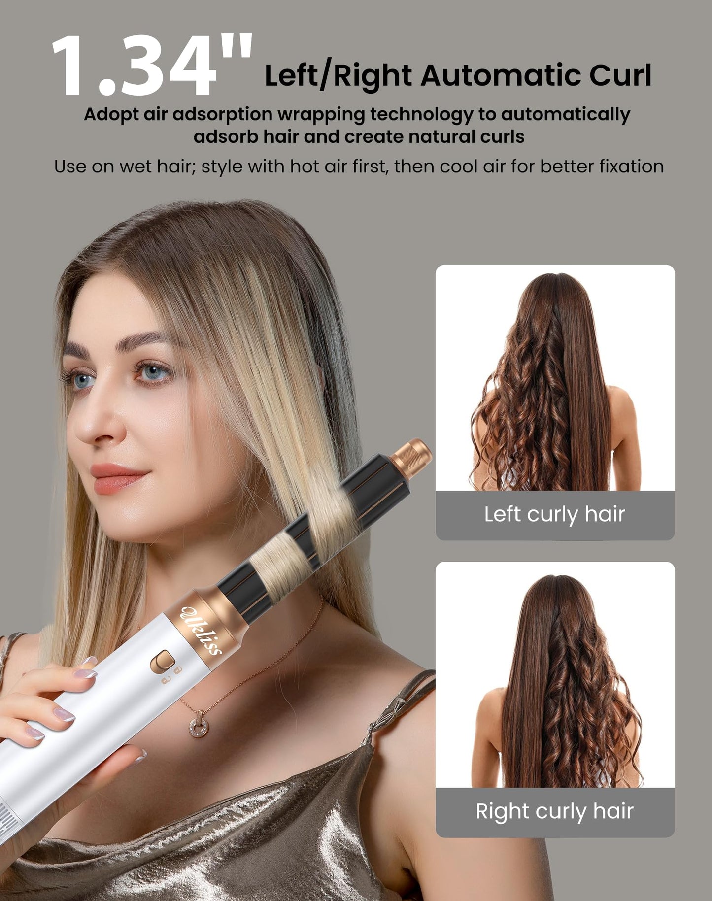 Ukliss 6 in 1 Blow Dryer Brush,Hair Dryer Brush with Ionic Technology, Multifunctional Styler Styling Tools, Auto Air Curler for Hair, Fast Styling for Most Hair Types, Safe ALCI Plug (White Gold)