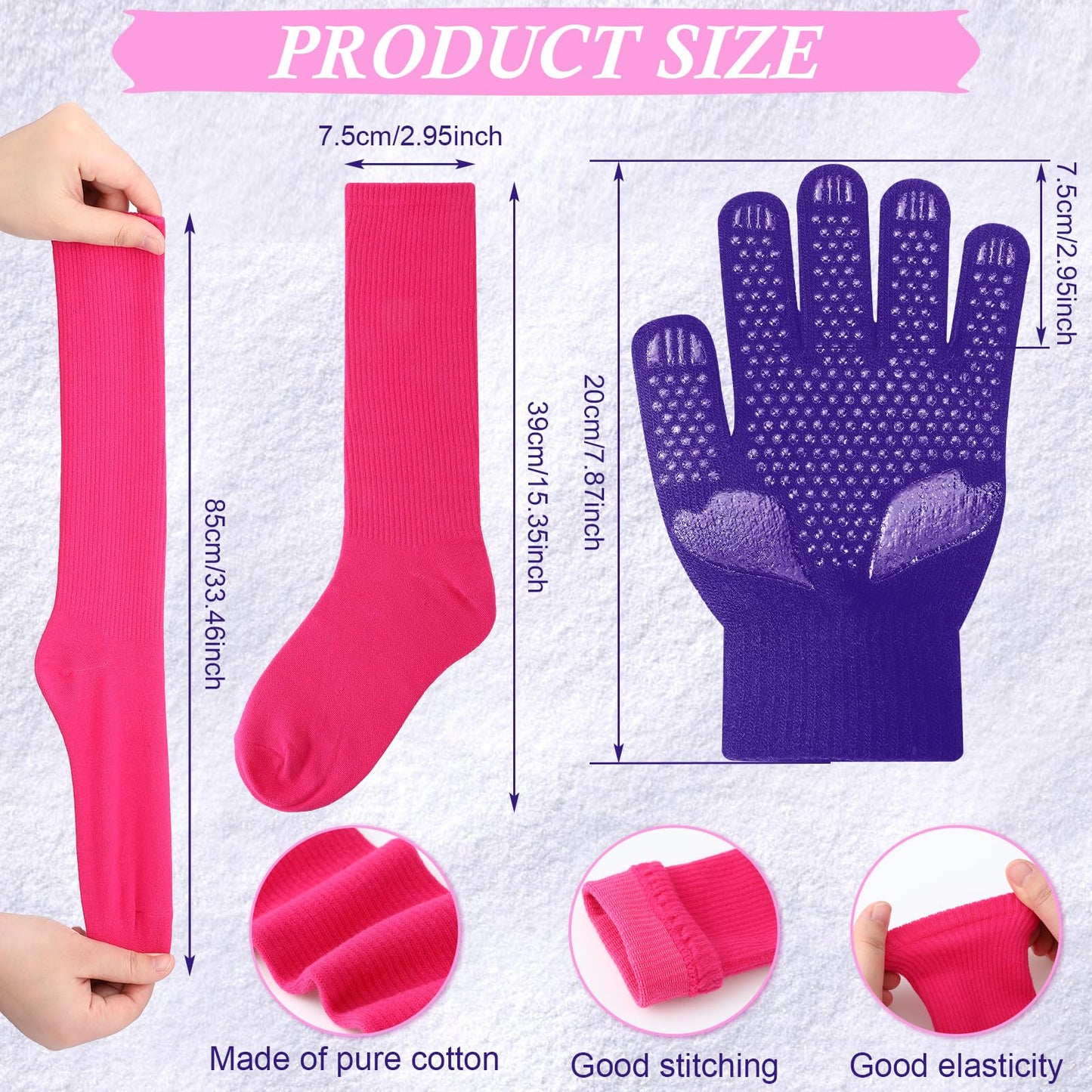 Hicarer 6 Pairs Figure Skating Gloves Socks Set Ice Skating Socks Anti Slip Gloves with Rhinestone Snowflakes Warm Winter Mitten Knit Gloves for Practice Competition (Purple, Skin Color, Pink)