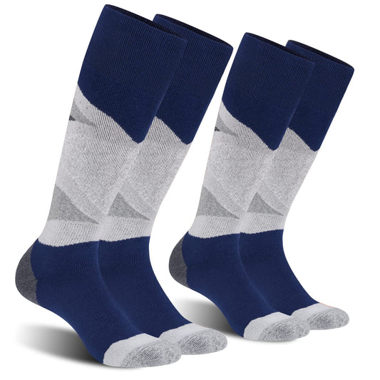 CS CELERSPORT 2 Pack Merino Wool Ski Socks with Full Cushion, Winter Warm Thermal Socks for Skiing Snowboarding, Navy Blue+Light Grey, Large