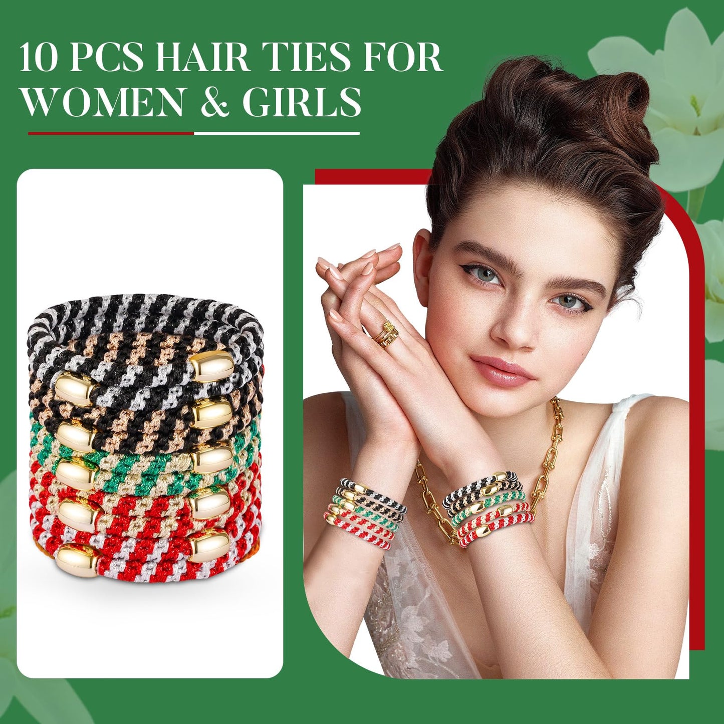 FORENEE Hair Ties No Damage - 10PCS Ponytail Holders - Elastic Hair Ties for Thick Hair - Braided Hair Bands for Women Girls's Hair - Christmas Limited