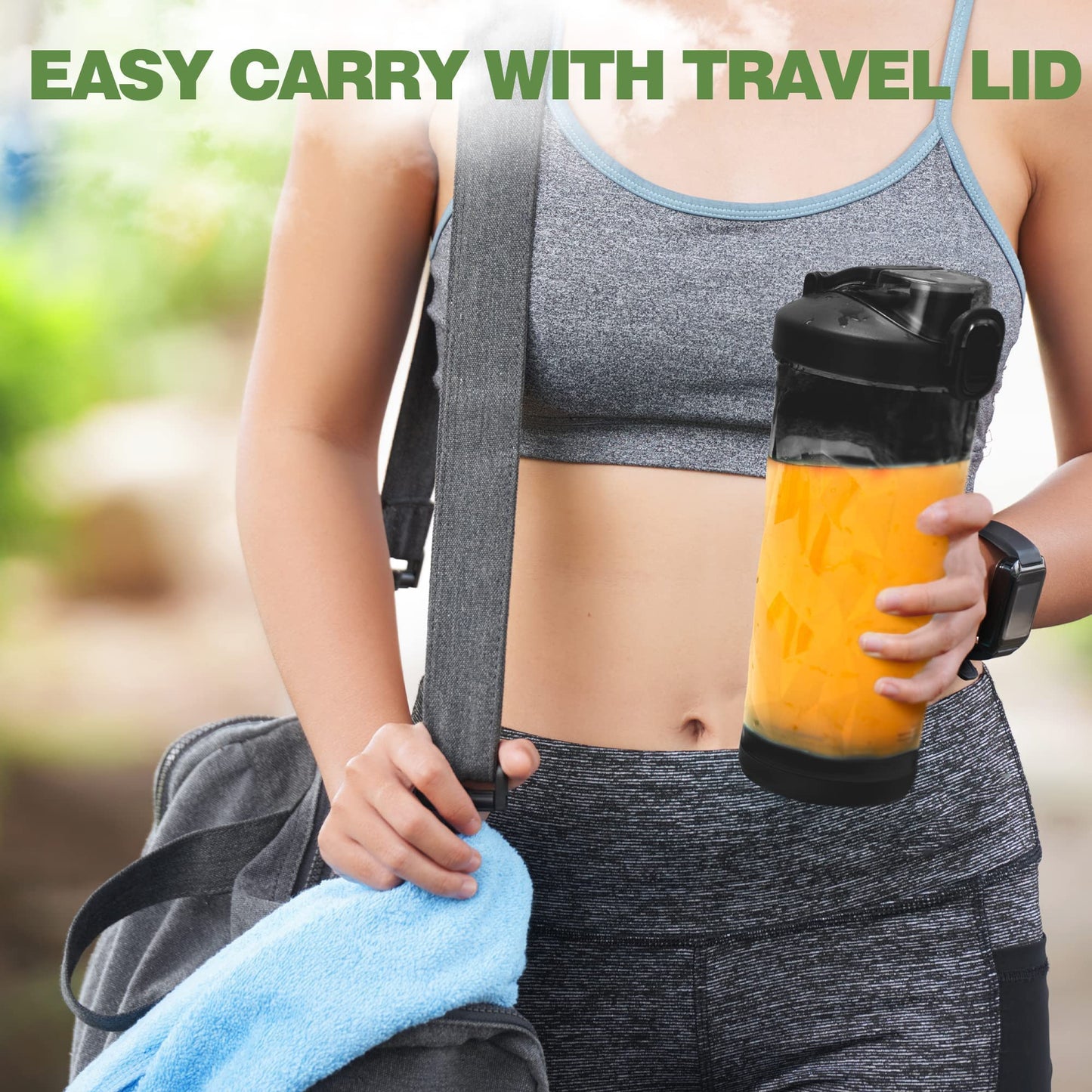 Portable Blender, Shakes and Smoothies Waterproof 20 oz BPA Free Blender Cup and a Travel Lid. (Black, 20 oz)