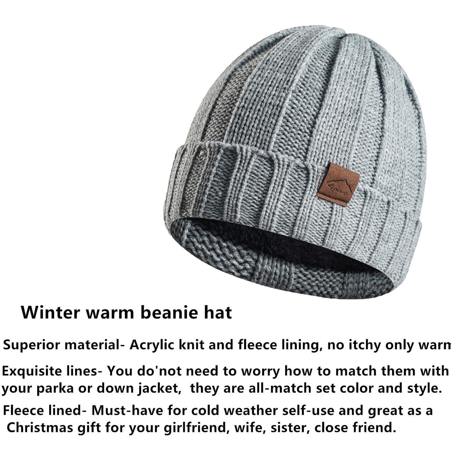 Yvechus 3 in 1 Winter Beanie Hat Scarf and Gloves Set Warm Knit Hat Thick Fleece Lined for Men Women (C style-Light Grey)