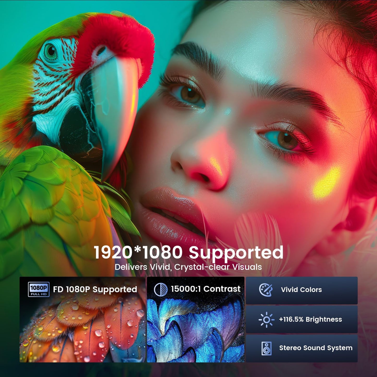 Mini Portable Projector with WiFi and Bluetooth, Movie projector 1080P HD Supported, Auto Keystone Correction, 180° Rotatable, Compatible with TV Stick, HDMI, USB, Smartphone, Laptop (White1)