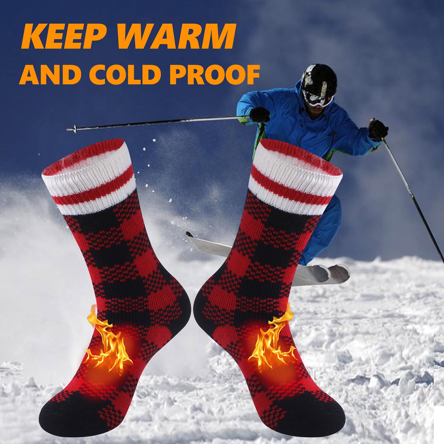 Hissox Thermal Socks For Women, Winter Insulated Heat Socks Cold Weather Hiking Skiing Snowboarding Warm Winter Crew Socks Mens Thermal Socks Thanksgiving 2 Packs, Red Grid, M