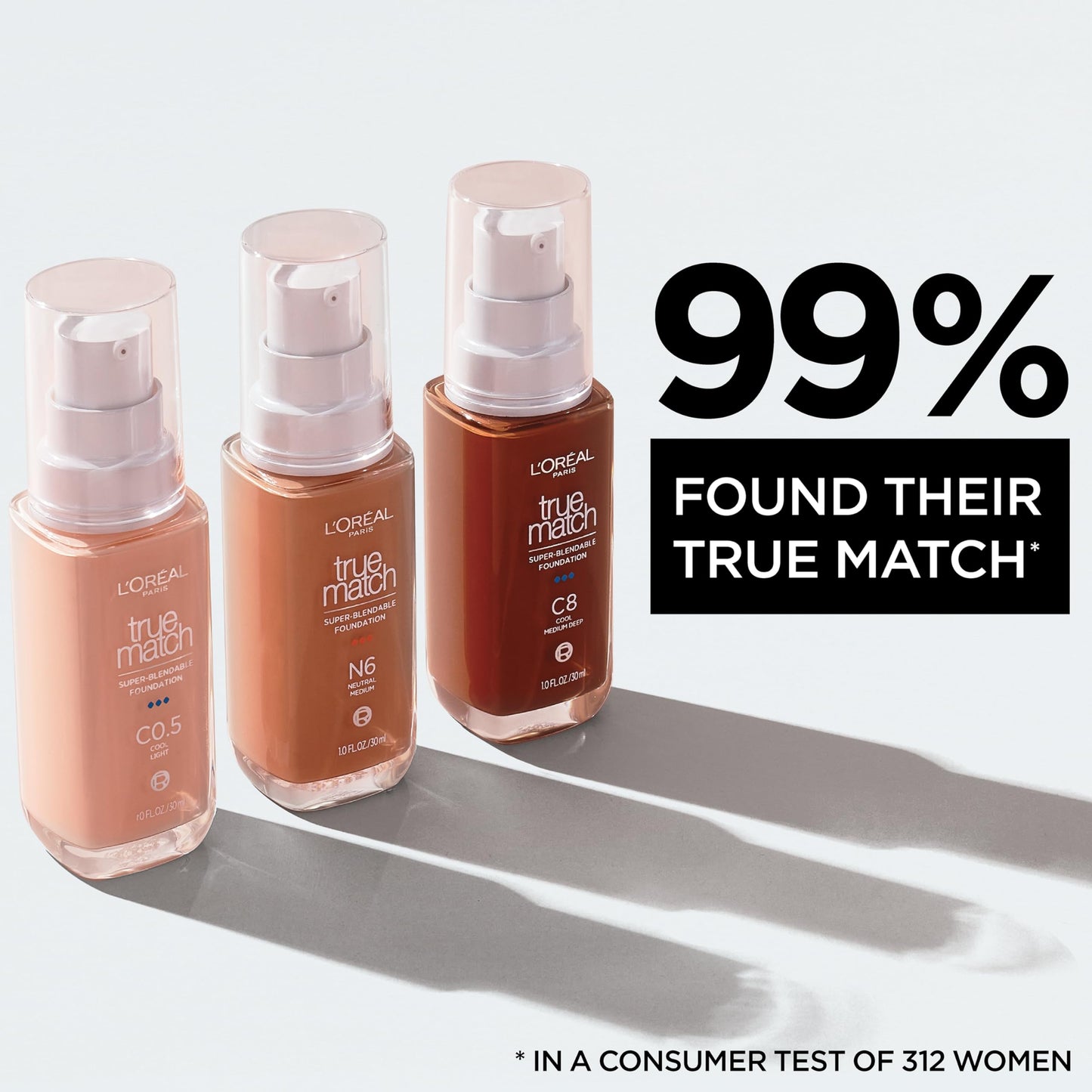 L'Oreal Paris True Match Super-Blendable Foundation, Medium Coverage Liquid Foundation Makeup, W6, Medium, 1 Fl Oz