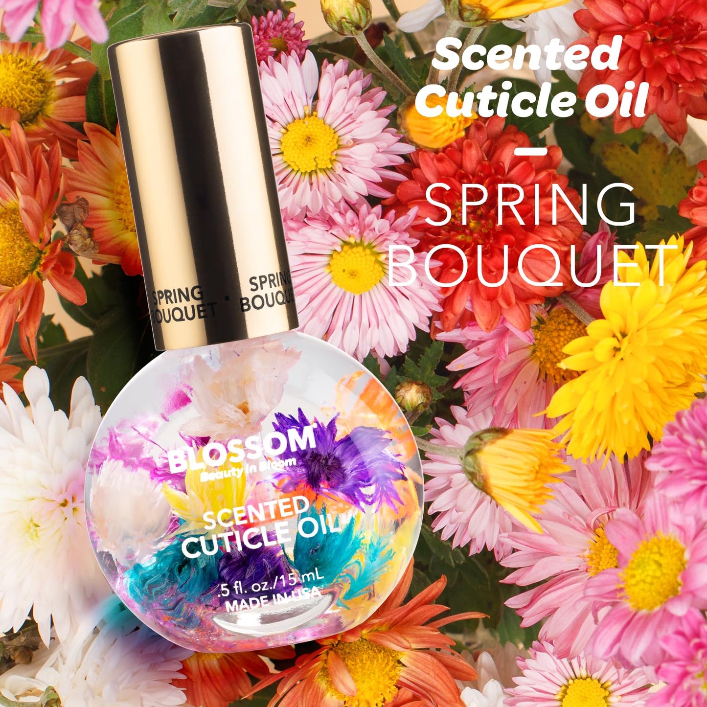 Blossom Cuticle Oil for Nails, Hydrating, Moisturizing, Scented Nail Oil Cuticle Care, Infused with Real Flowers, Made in USA, 0.5 fl. oz, Spring Bouquet
