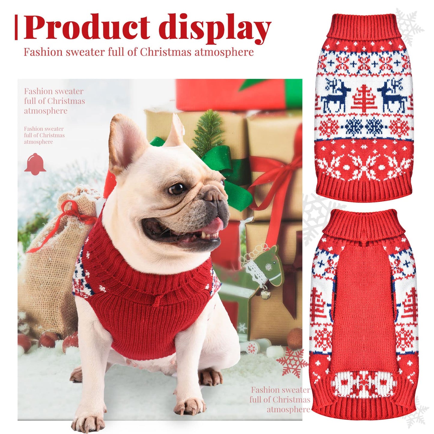 UETZLTB Dog Christmas Sweater Soft Warm Fall Winter Turtleneck Knitted Puppy Clothes Cute Reindeer Xmas Doggy Sweatshirts Vest Pet Clothing for Small Medium Large Dogs Cats Boy Girl(Red Reindeer,XXL)