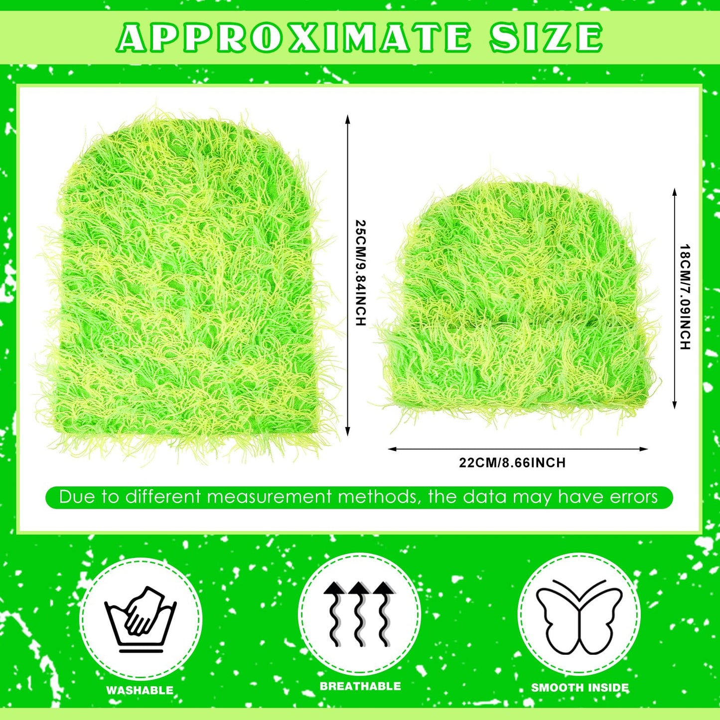 Chuarry Distressed Knitted Beanie Fuzzy Winter Hats Thick Warm Beanies Y2k Beanie Snow Knit Cap Skull for Women Men(Yellow and Green,Regular Style)