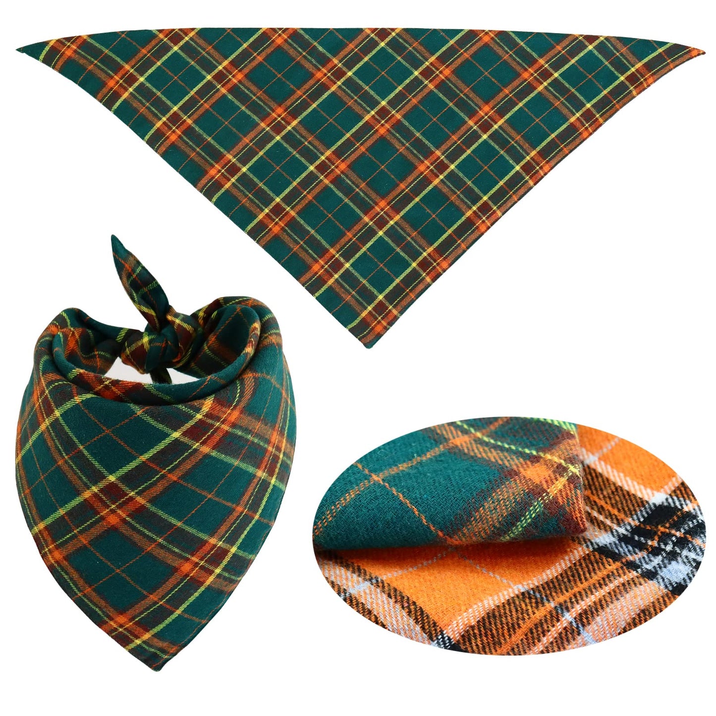 YUANKEXIANG Fall Bandana for Dogs 2 Pack - Christmas Pet Triangle Scarf Classic Plaid Reversible Bibs Kerchief Saliva Towel Set Pet Costume Accessories for Small Medium Large Dogs Cats