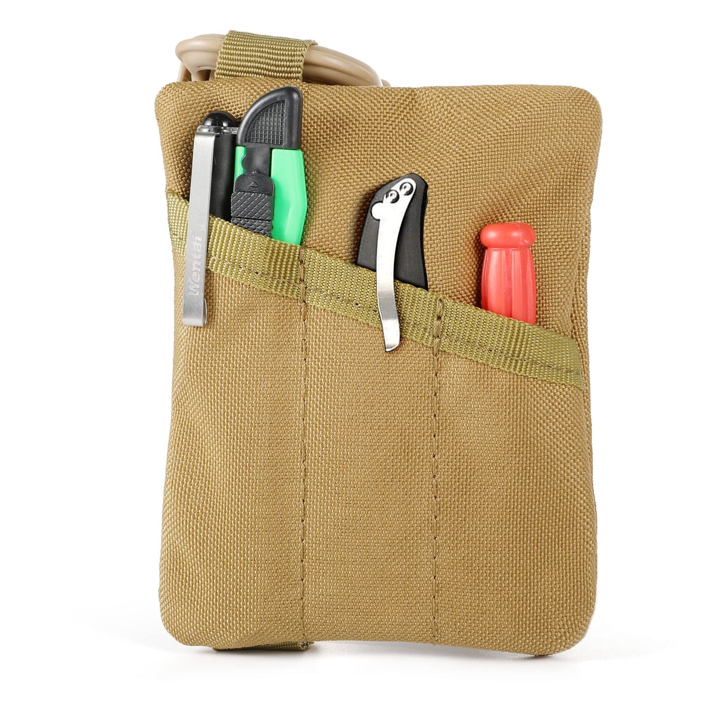 FRTKK 2 Pack Tactical Compact EDC Pouches, Military Molle Utility Pouch Organizer Pouch, Coin Purse Keychain Pocket Credit Card Holder Waist Pack (Tan 3)