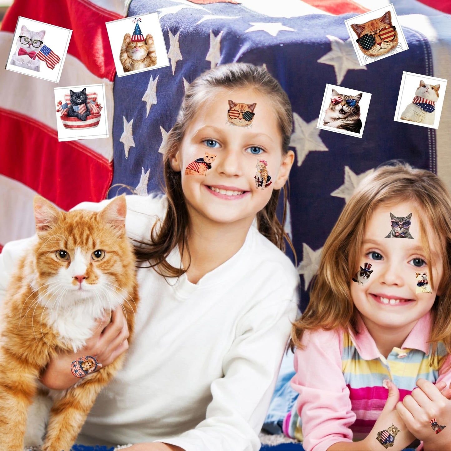 MIIVOYAGE 4th of July Temporary Tattoos – 72pcs Individually USA Cat, American Flag Tattoos, Fourth of July Decorations, America, Red White and Blue Party Supplies, USA, Memorial Day, Independence Day