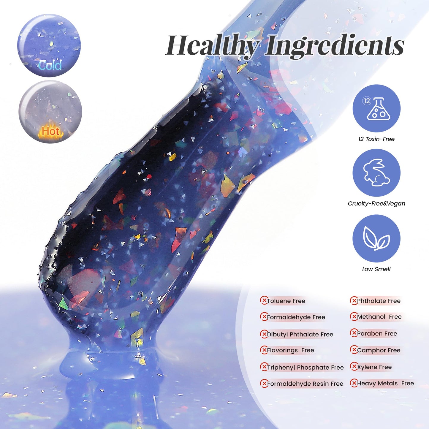 YTD Likomey Brocade Glitter Color Changing Gel Nail Polish,15ml Light Blue To Blue Shimmer Mood Temperature Change Colors Iridescent Flakes,Spring Summer Thermal Ombre UV Nail Gel,WB354