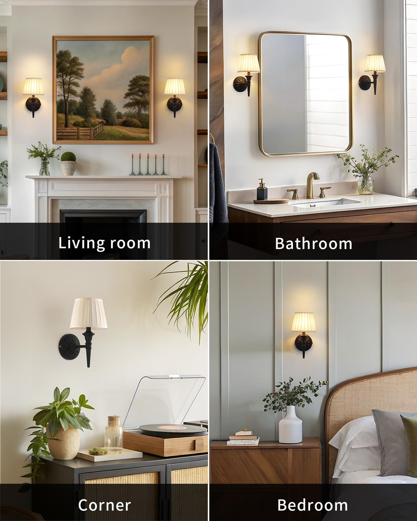 KDG Cordless Wall Sconces Set of 2, Small Wireless 5200mAh Rechargeable Battery Fabric LED Wall Lamps, Portables Lightings for Wall Painting, Living Room, Bedroom, Hallway, Gifts, Night Light (Black)