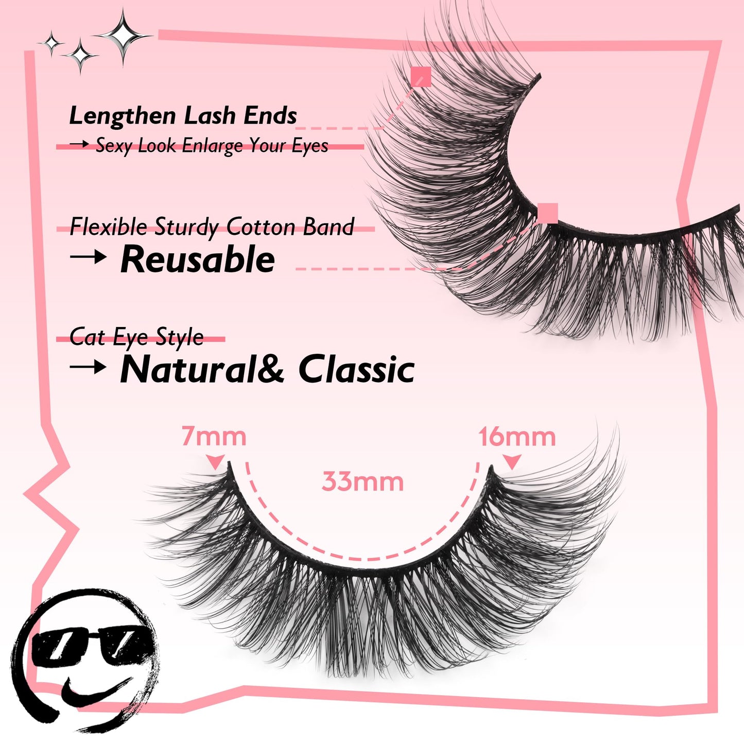 JIMIRE Natural Lashes Fluffy False Eyelashes Natural Look Wispy Faux Mink Lashes Short Cat Eye 15MM False Lashes 8 Pairs Pack