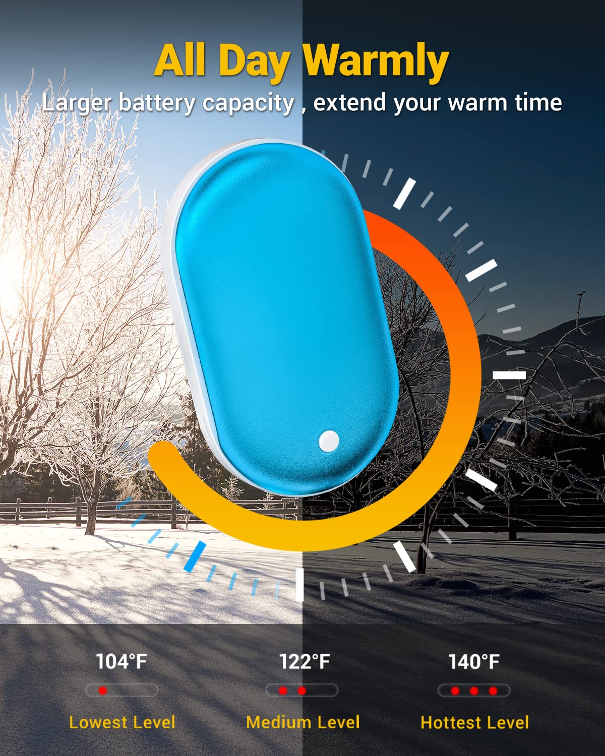 JUANANIUG Hand Warmers Portable Rechargeable: 5200mah Electric USB Heater Hot Pockets Blue Handwarmers Battery Operated for Outdoor Sports, Hunting, Camping, Hiking, Golf, for Women, Men Winter Gifts