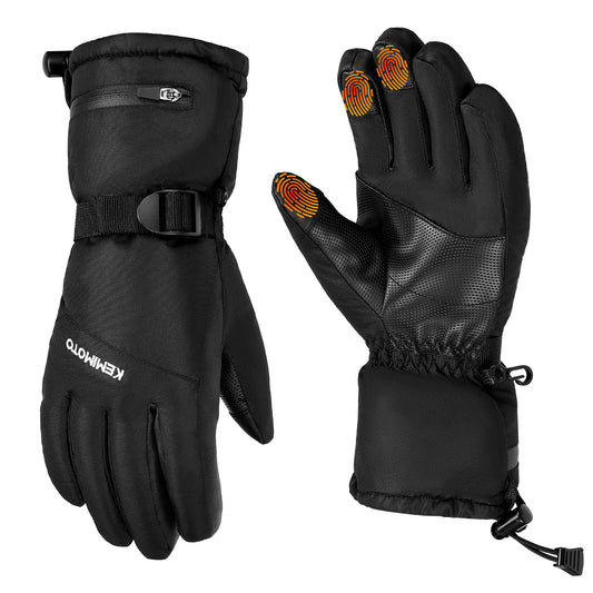 KEMIMOTO Ski Gloves for Men Women, Winter Warm Snowboard Gloves with Wrist Leashes and Pockets, Waterproof Snow Gloves for Skiing, Snowboarding, Shoveling & Outdoor Sports