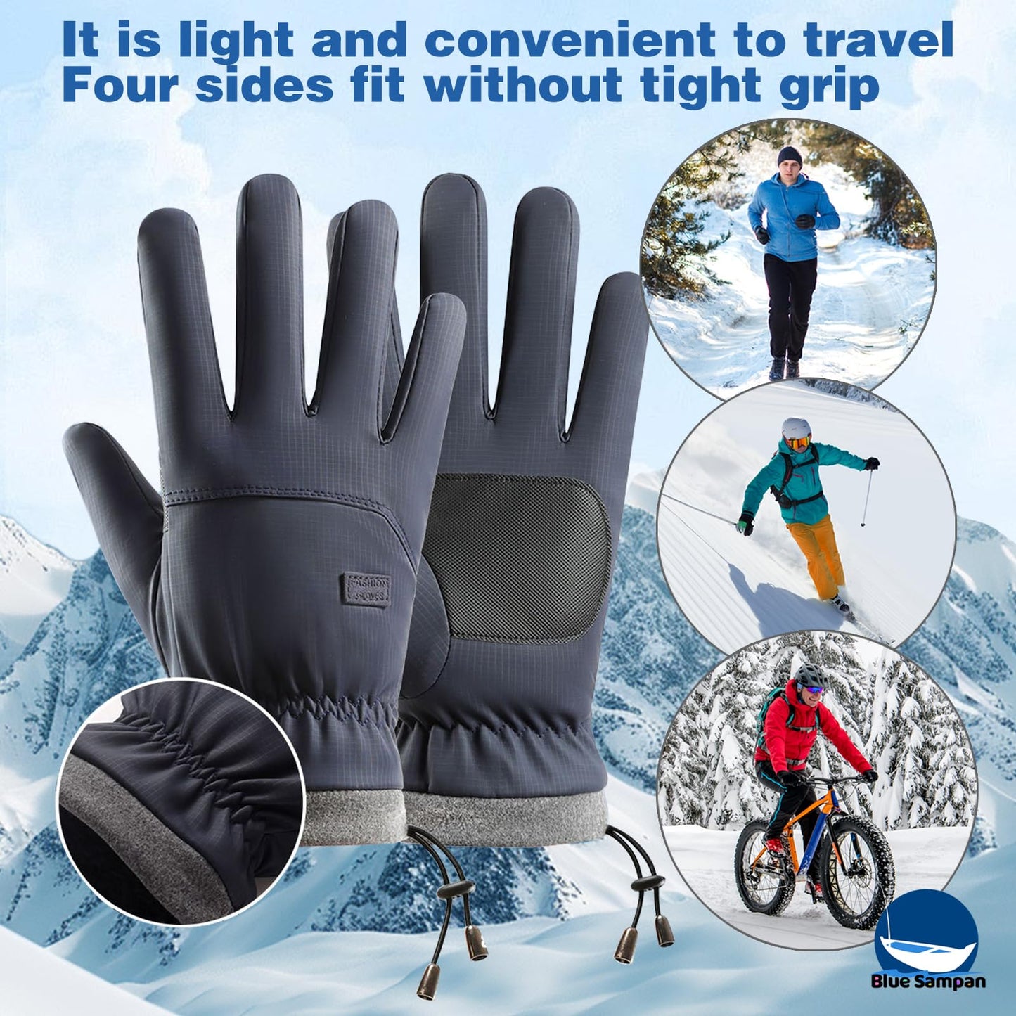 Blue Sampan Winter Gloves Women Men Waterproof Windproof,Warm Gloves for Cold Weather with Touchscreen Fingers, Winter Gloves for Running Driving Cycling Biking Riding Hiking Daily Work