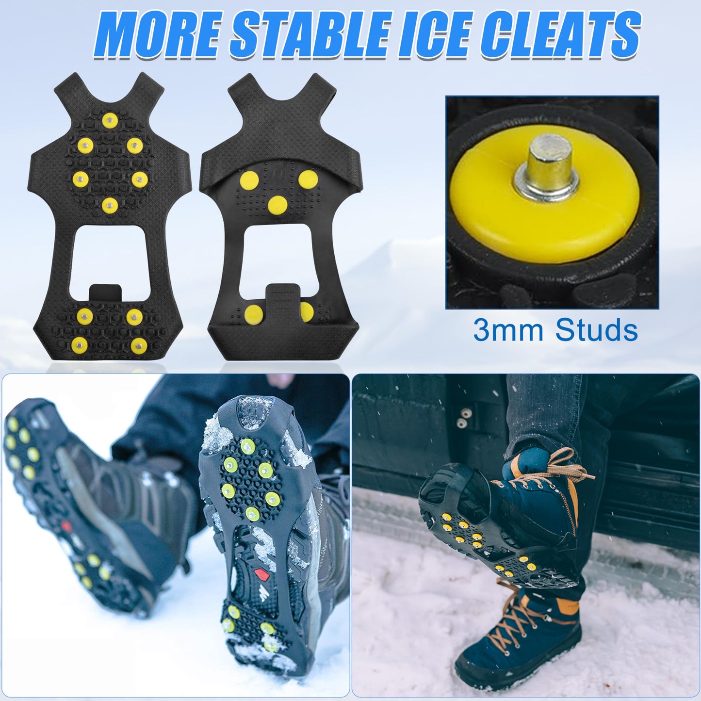 Ice Cleats Snow Traction Cleats, 10-Studs Walk Traction Cleats Crampons for Walking on Snow and Ice Anti Slip Rubber Walking Cleats Slip-on Stretch Footwear for Women Men Kids (Size XL)