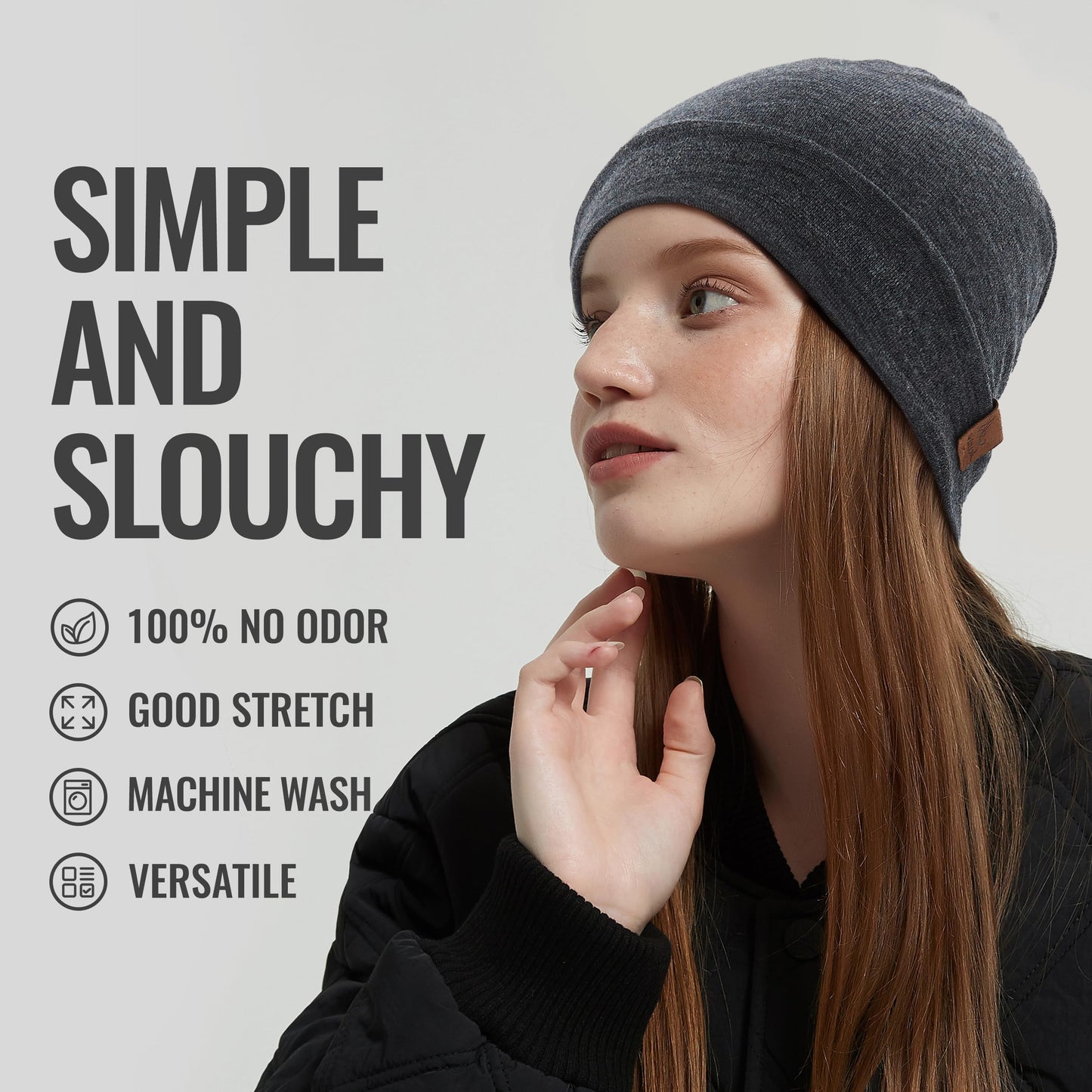 ACUSHLA 100% Merino Wool Cuff Beanie for Men & Women Knitted Winter Hat Unisex Watch Cap Skull Wrap for Cold Weather, Dark Grey