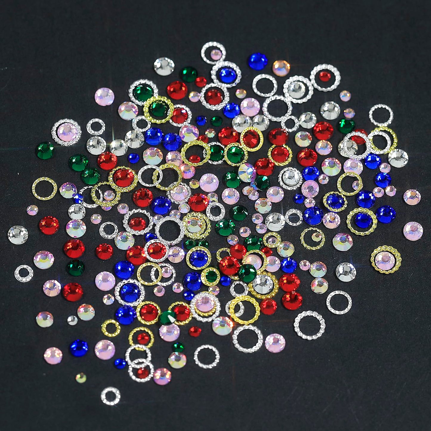 HNUIX Nail Charms Studs - 3D Multiple Colors, Flat Back Rhinestones, Caviar Beads, Round, Gold Silver, with Kit, for Nail Art