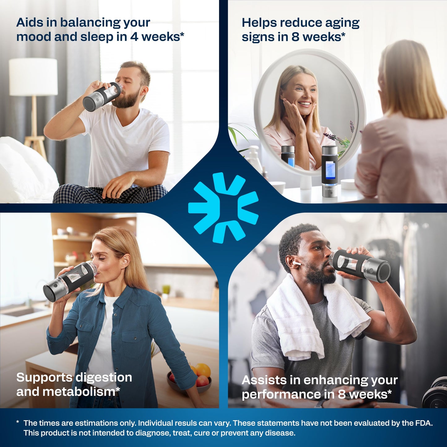 Energilz Hydrogen Water Bottle | Large 16.2 oz (480 ml) Hydrogen Water Bottle Generator 3000ppb | Hydrogenator Machine | SPE/PEM Hydrogenated Ionizer Generator (Steel w/Black)