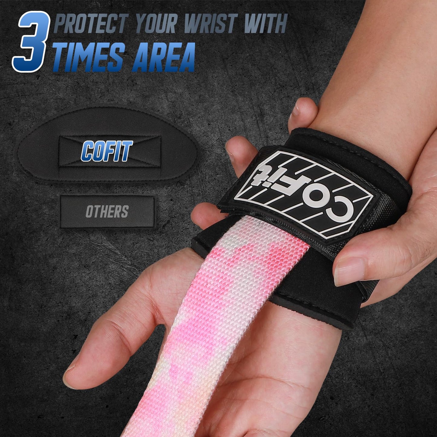 COFIT Workout Lifting Straps, Heavy Duty Weightlifting Wrist Straps with Extensive Cotton Padding Area, Enhanced Grip for Deadlifts, Powerlifting, Pull-Ups, Strength Training - Colorful Pink