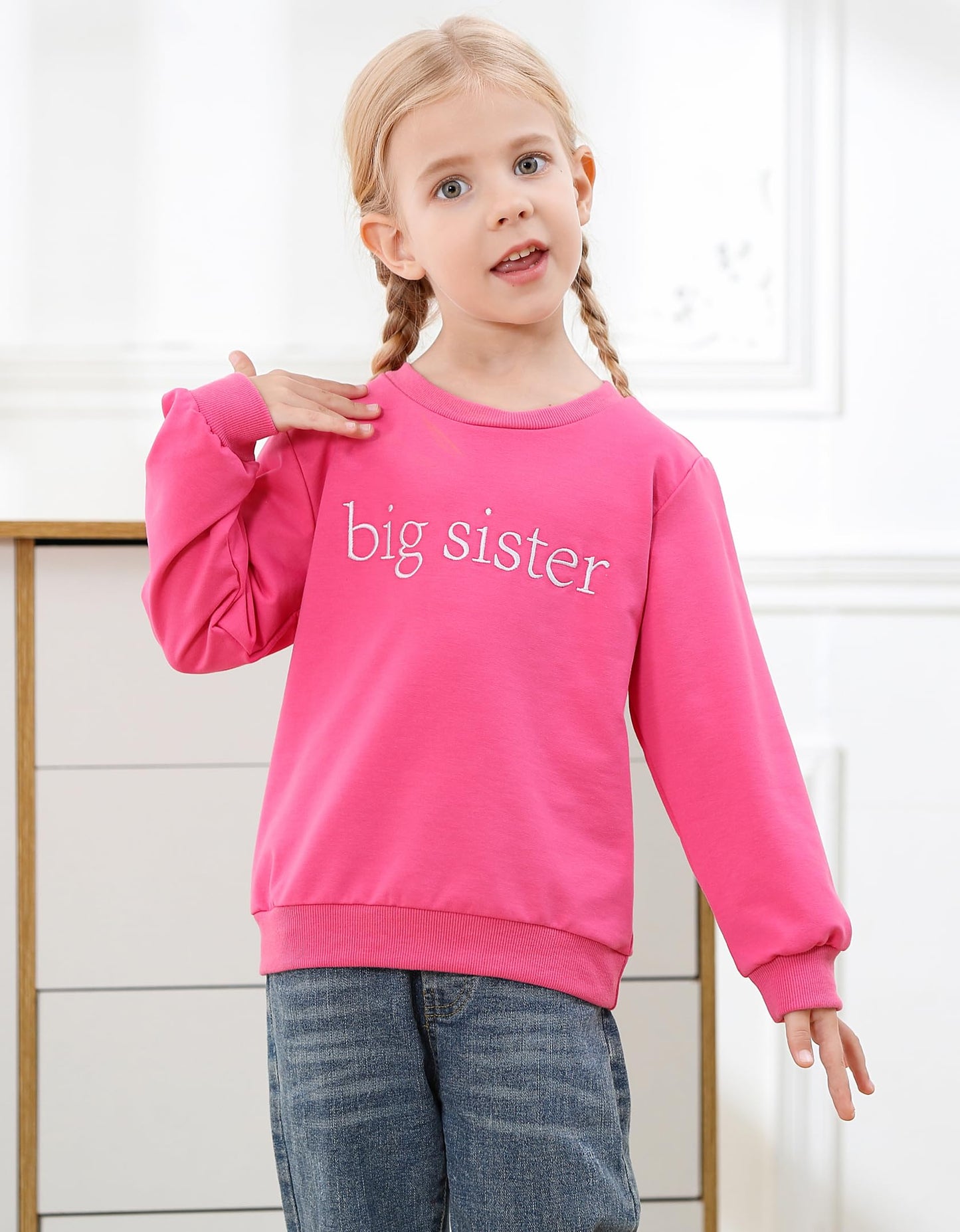 ADXSUN Toddler Girl Big Sister Sweatshirt Embroidered Letters Pullover Top Fall Outfits Winter Clothes