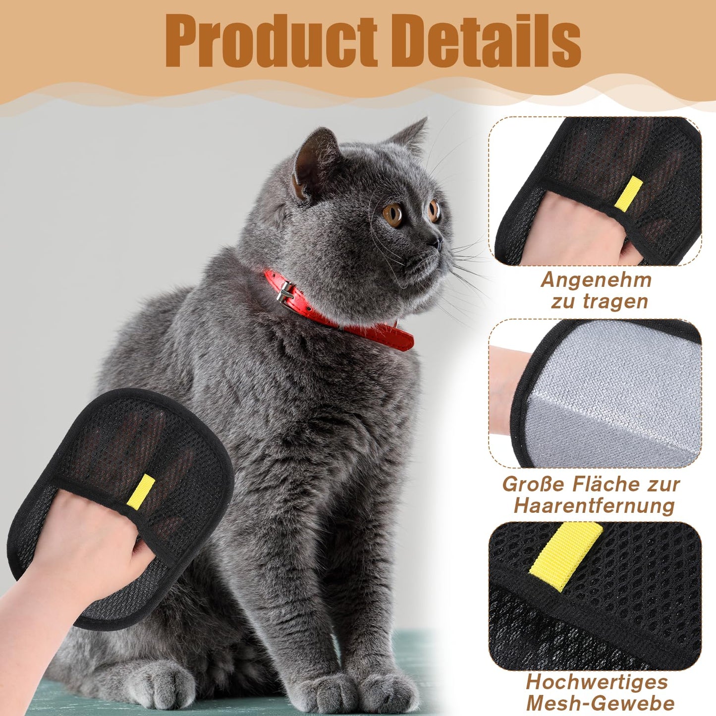 BOHUIZ 2PCS Pet Hair Remover Gloves, Cat Dog Double Sided Grooming Gloves Pet Hair Remover Glove Cat Brush Glove for Washing, Deshedding, Grooming, Reusable Brush for Washing (Black)