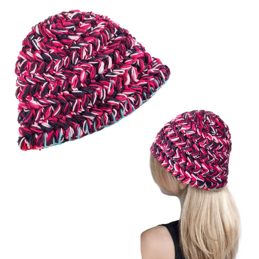 OSOPLAY Women Knit Bucket Hat Crochet Fisherman Hats Soft & Warm Chunky Beanie Hats (Rose red)