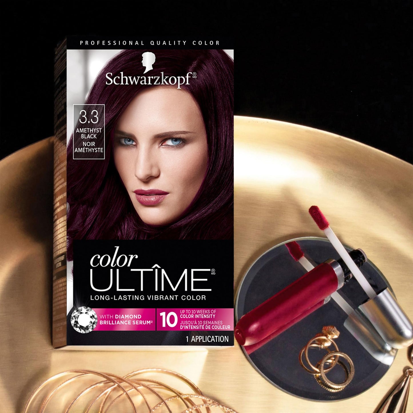 Schwarzkopf Color Ultime Hair Color, 3.3 Amethyst Black, 1 Application - Permanent Black Hair Dye for Vivid Color Intensity and Fade-Resistant Shine up to 10 Weeks
