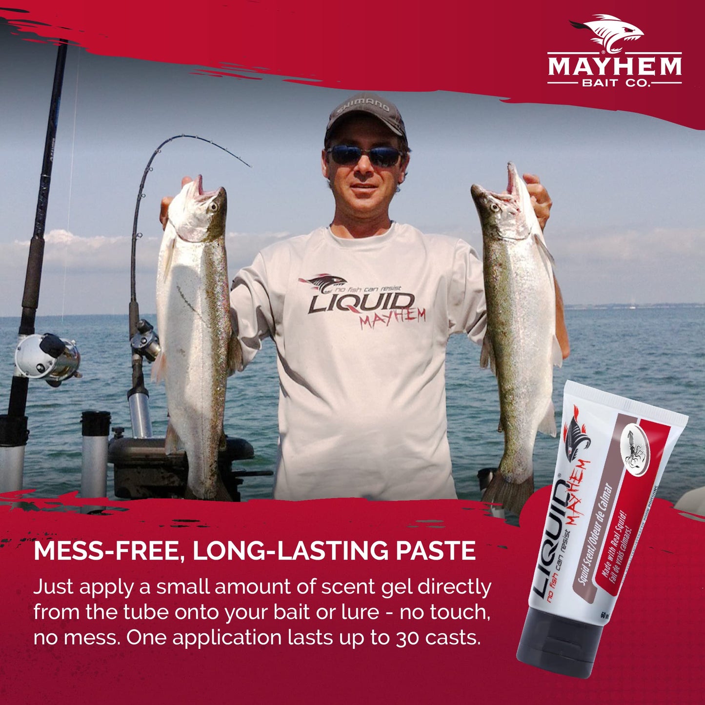 Liquid Mayhem Squid Scent Saltwater Series Fish Attractant Scent Gel Made with Real Bait Particles - Fish Bite and Hold On Longer - Apply to Lures, Jigs, Flashers, Plastics, Plugs