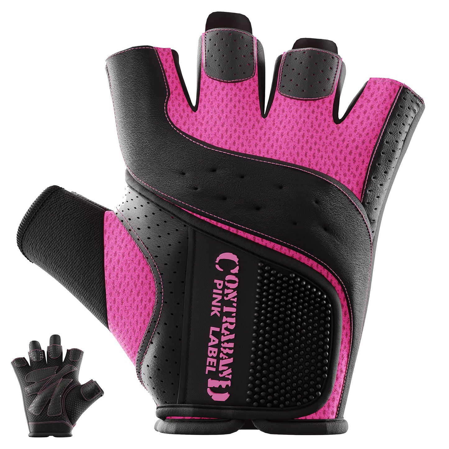 Contraband Pink Label 5137 Women's Padded Weight Lifting and Rowing Gloves w/Grip-Lock Padding (Pair) - Machine Washable Fingerless Workout Gloves Designed Specifically for Women (Pink, X-Small)