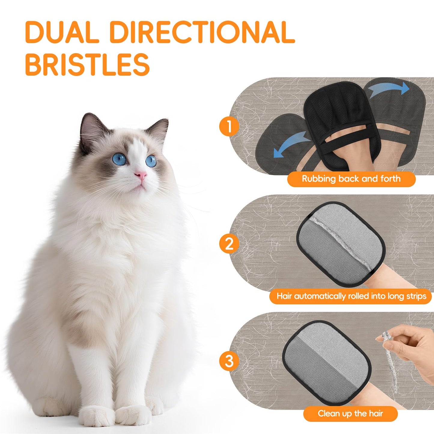 Electrostatic Pet Hair Remover Glove, Reusable Pet Hair Removal Glove for Dog & Cat Grooming, Double Sided Static Pet Hair Fur Remover Tool Mitt Gloves, Pet Hair Cleaning Glove for Dogs & Cats (2PCS)