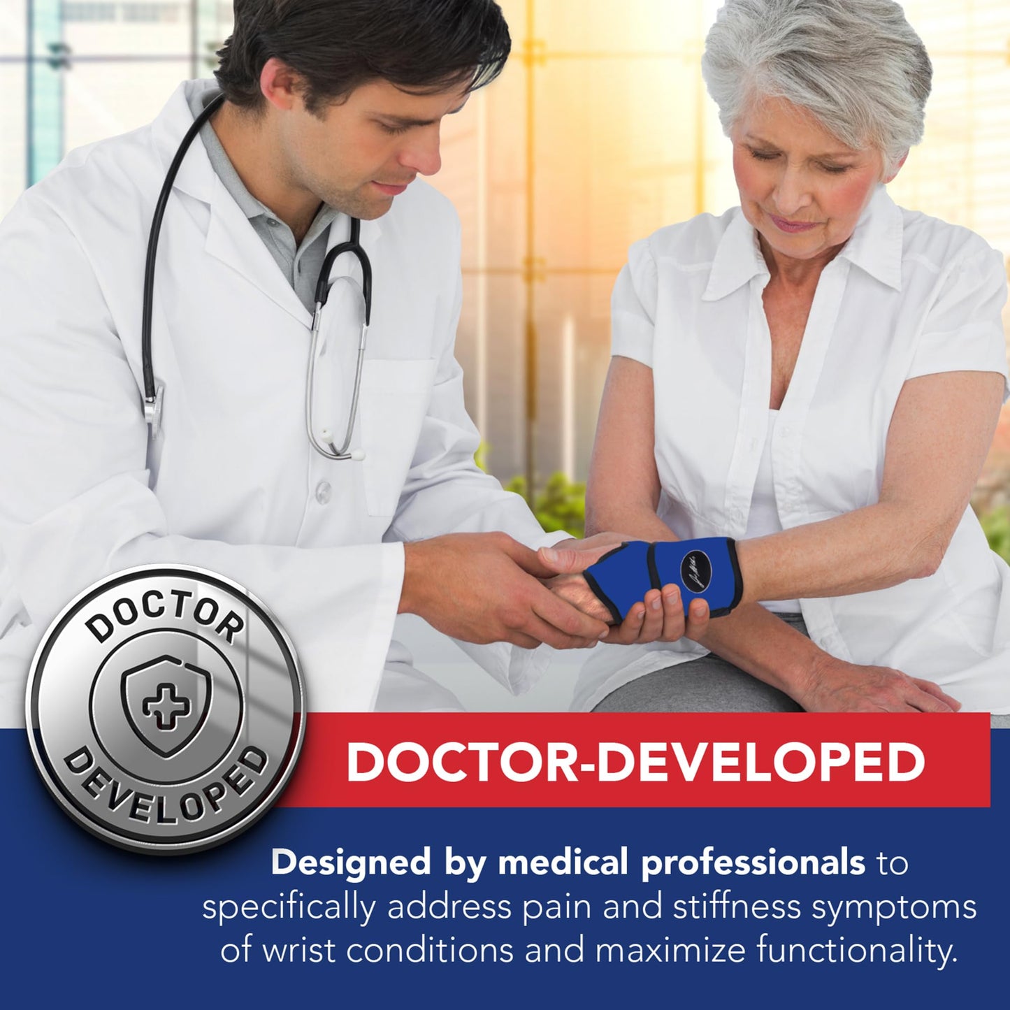 Doctor Developed Wrist supports/Wrist brace - Relief for carpal tunnel, wrist injuries, wrist support for arthritis, hand support, hand & wrist braces, wrist strap and Doctor Handbook (Blue, Single)