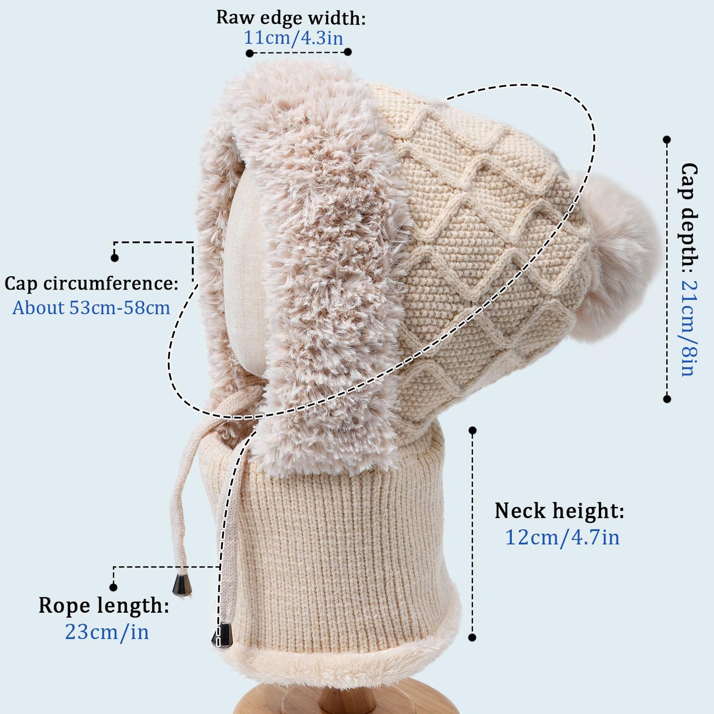 HAIMEIKANG Balaclava Ski Hat Wind-Resistant Hat Cap Scarf for Women and Men - Face Cover for Extreme Cold Weather Gear Beige