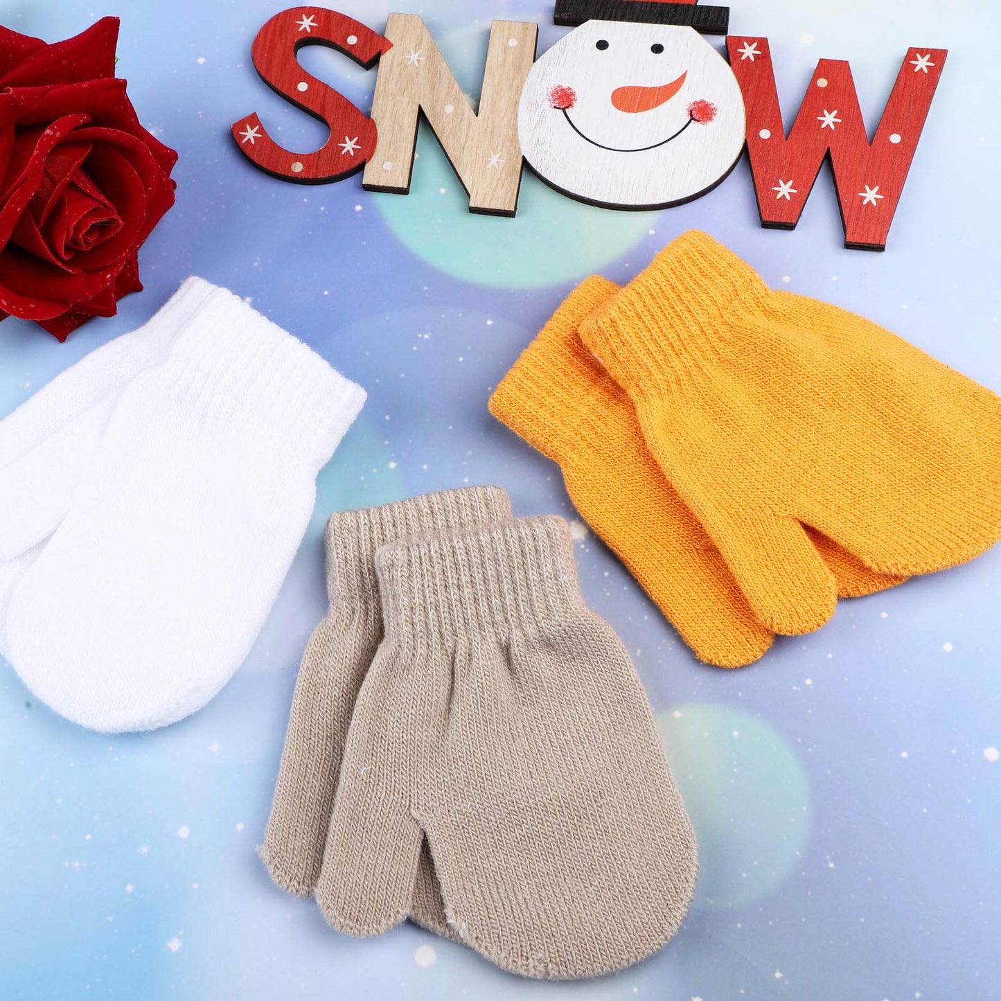 Cooraby 12 Pairs Toddler Winter Mittens Unisex Knitted Baby Gloves Mittens (2-4T, White,Beige,Orange,Mixed Rainbow Colors)