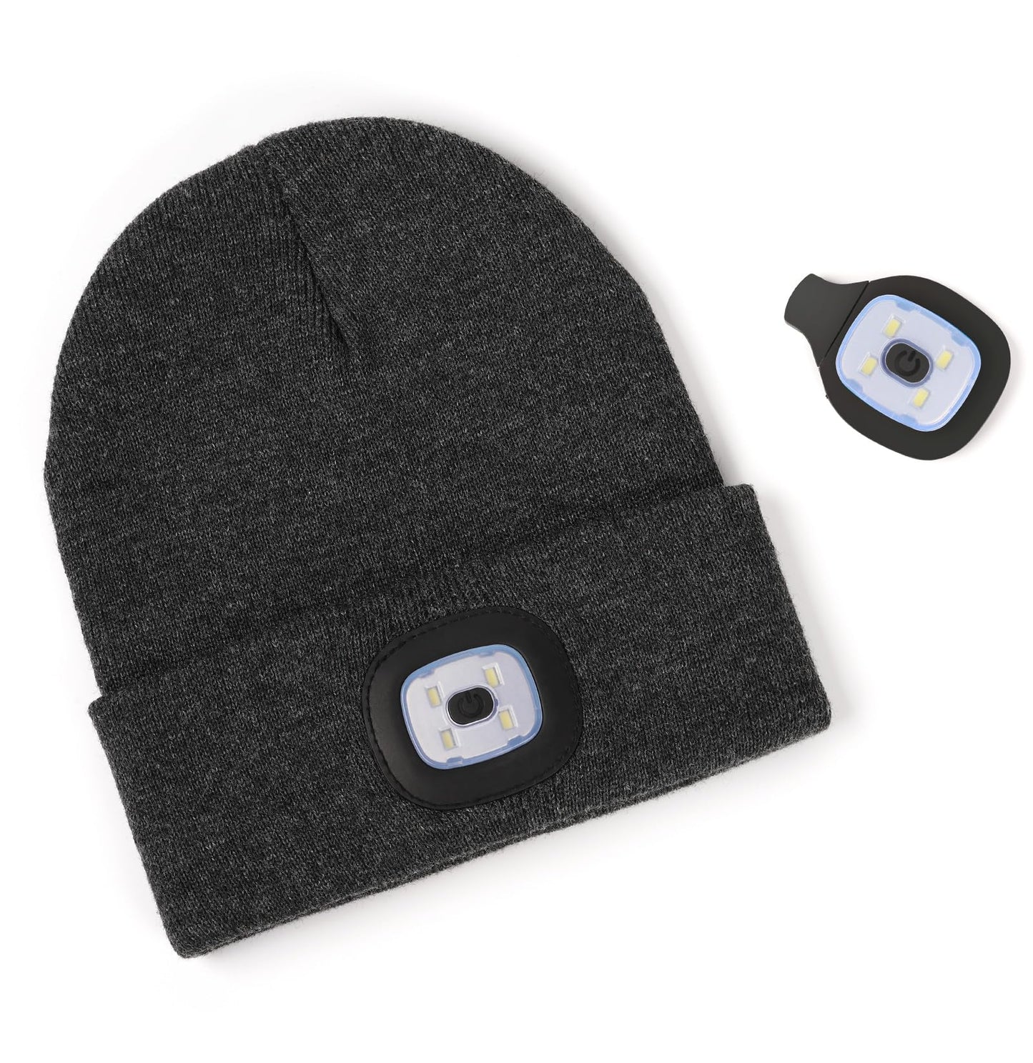 Hatlight for Men Unisex LED Beanie with Two Lamps Hands Free Knit Headlamp Hat with Light Winter hat