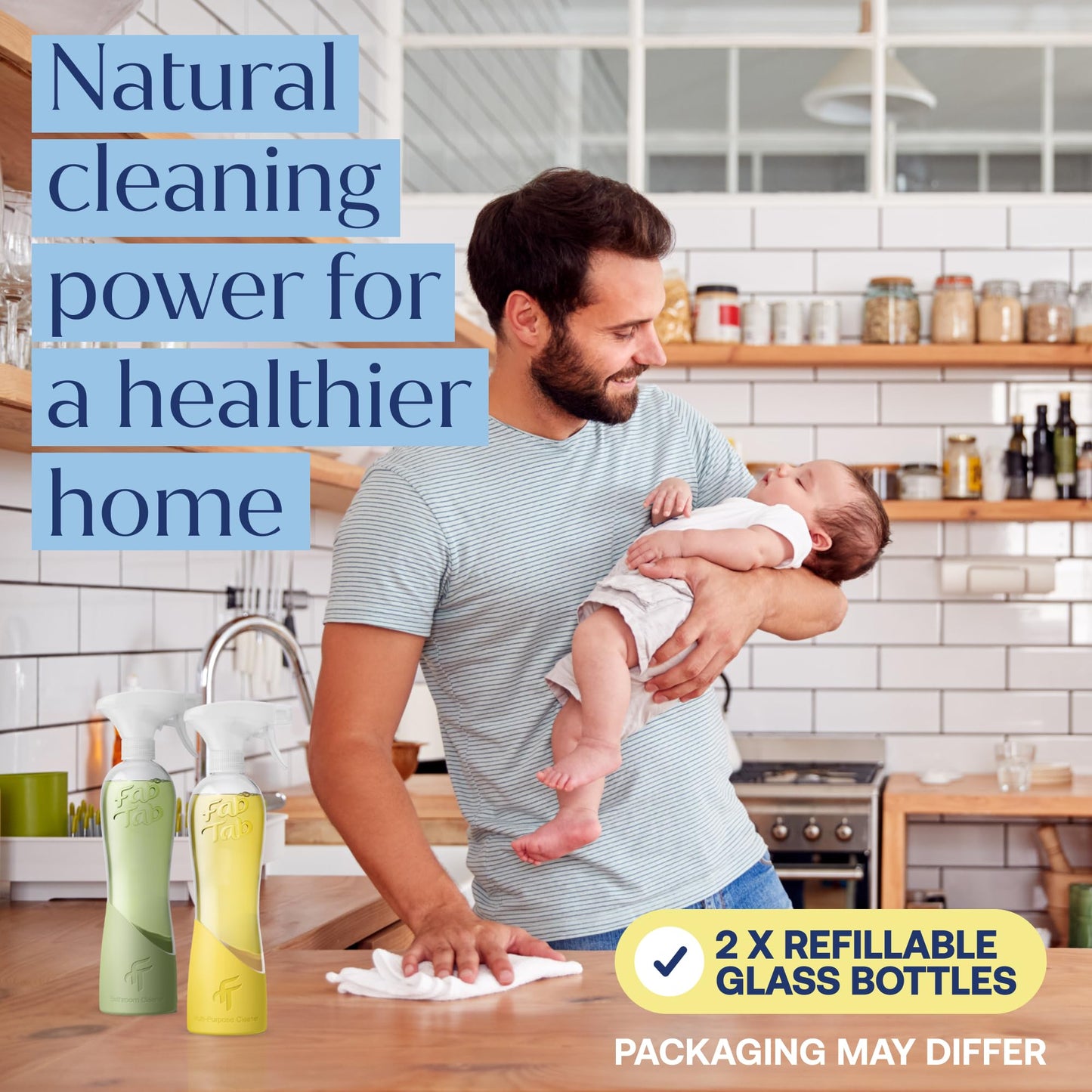 Fab Tab Tablet Cleaner, Multi-Purpose & Bathrom Cleaner for Eco-Concious Cleaning, Non Harmful & Chemical-Free Formula, Convenient Refills with 2 Glass Bottles, Luxury Hotel Scent (6 Refill Tablets)