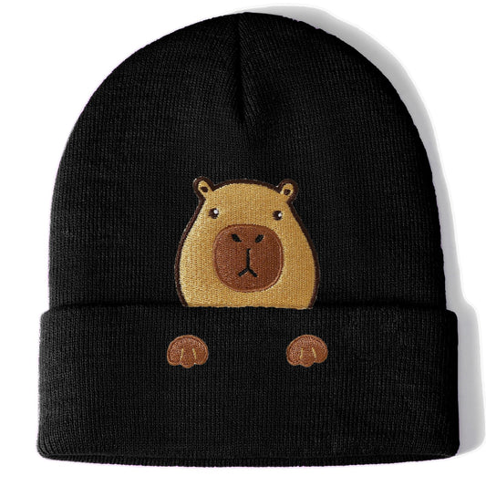 Bavace Capybara Beanie Hat Gifts for Women Men Funny Capybara Lover Christmas Birthday Decoration Animal Knit Hat Gifts for Capybara Lovers Stuff White