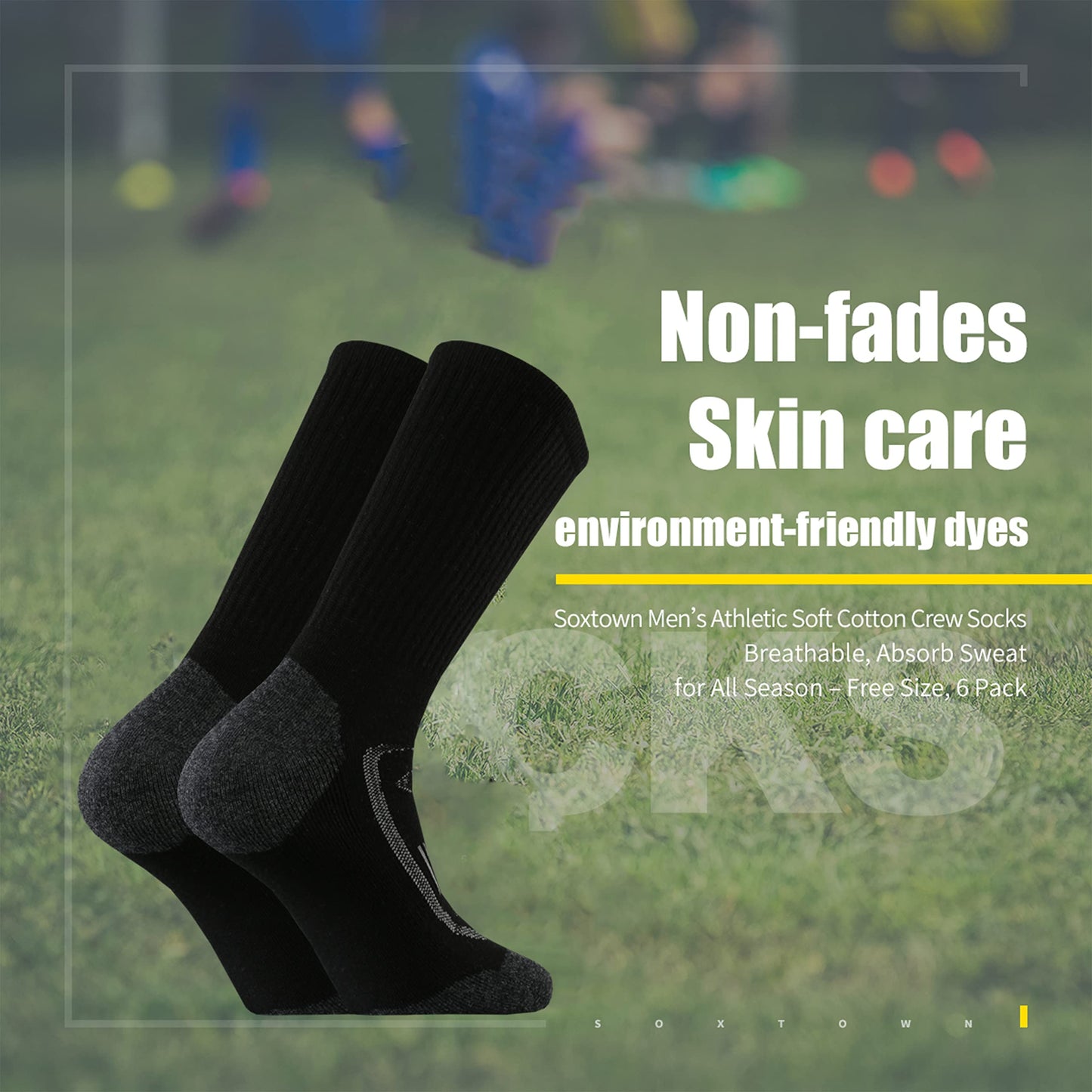 SOX TOWN Men's Merino Wool Cushion Crew Socks for Outdoor Hiking Hike Trail Performance Moisture Wicking Lightweight Summer(Black L)