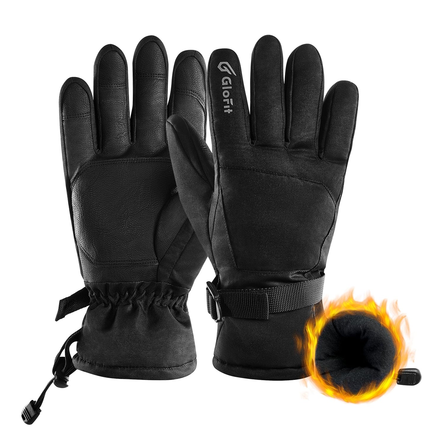Glofit Winter Gloves PU Leather Palm Warm Windproof Water-Resistant Men Women - Thermal Gloves Cold Weather for Motorcycle Cycling Skiing Running Outdoor Working