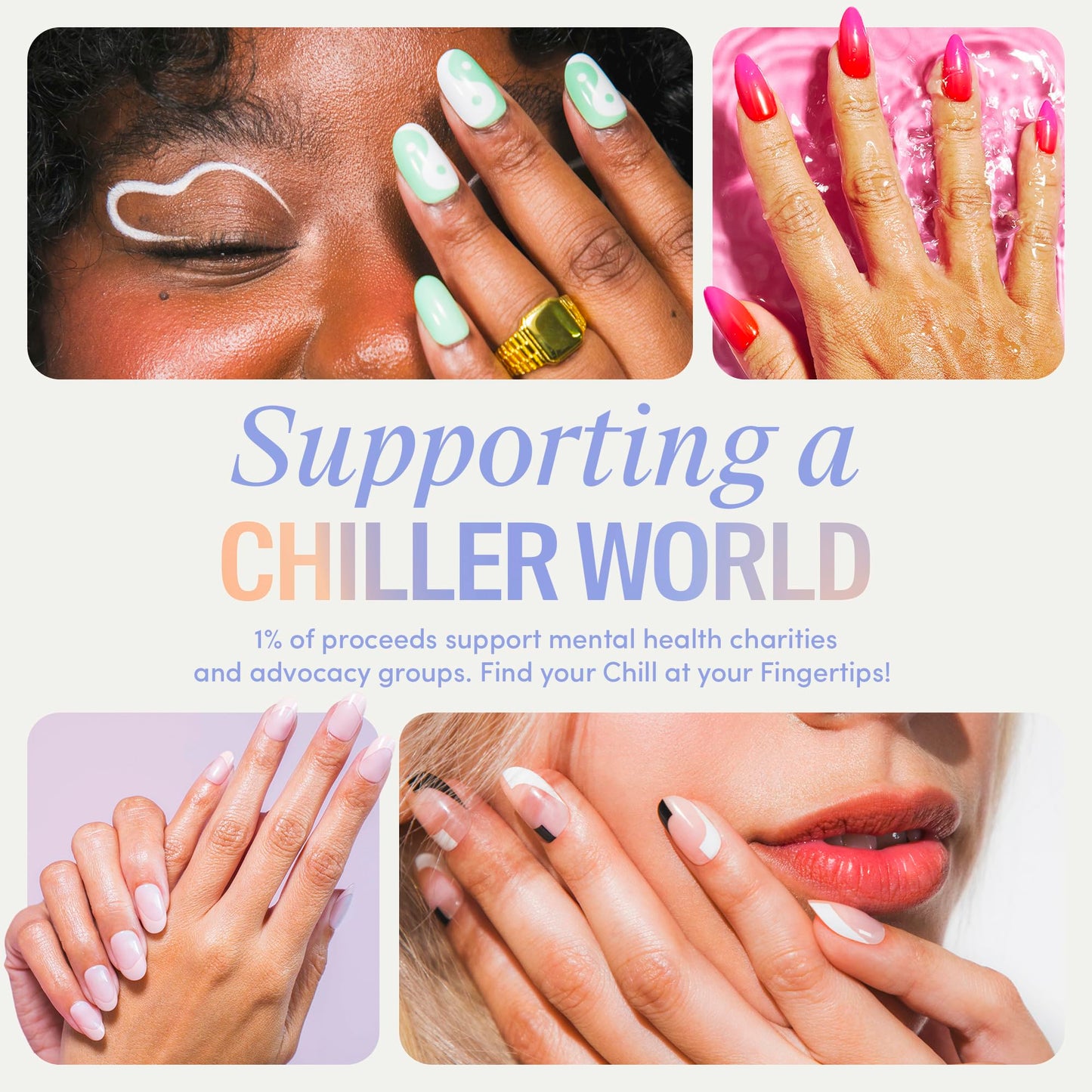 Chillhouse - Chill Tips, Press on Nails Kit - Everything Zen (Oval) - 24 Nail Shapes & Sizes - Up to 3 Weeks of Wear - Customizable Fit - Reusable - Latina Founded & Women Owned - Beauty & Self Care
