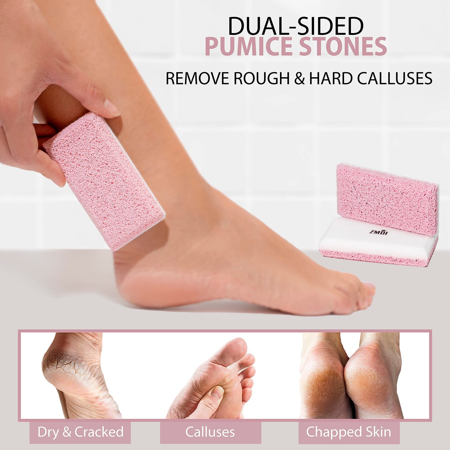 ZMOI Siliglass Pumice Stone Callus Remover for Feet, Elbows, Hands, and Knees, Spain Made - 2 in 1 Pedicure Exfoliator and Scrubber for Rough, Hard Skin (1 Pack)