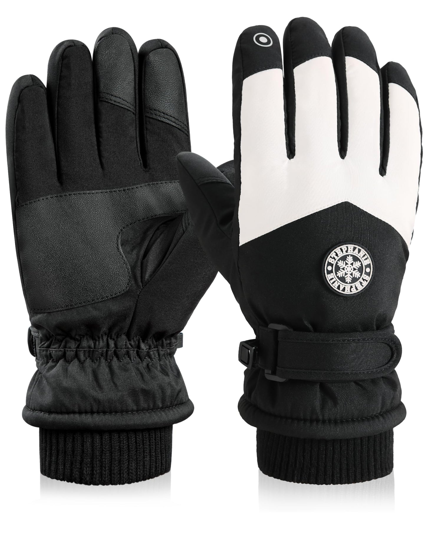 DOFOWORK Ski Gloves Men - Winter Gloves Warm for Men & Women, Waterproof Gloves Touchscreen, Snow Gloves Women, Black & White