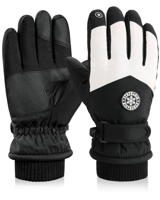 DOFOWORK Ski Gloves Men - Winter Gloves Warm for Men & Women, Waterproof Gloves Touchscreen, Snow Gloves Women, Black & White
