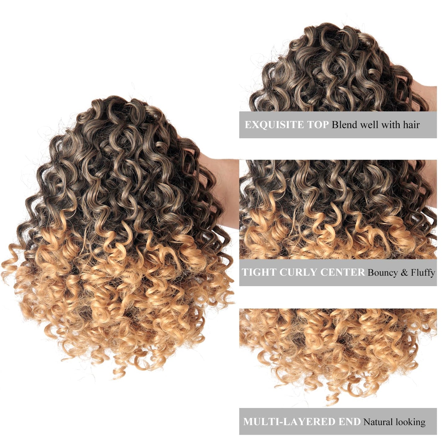 XSASLYET Ponytail Extension 10 Inch Drawstring Ponytail for Black Women Pony Tails Hair Extensions Curly Synthetic Hair Piece for Easy Daily Wear(T1B/27)