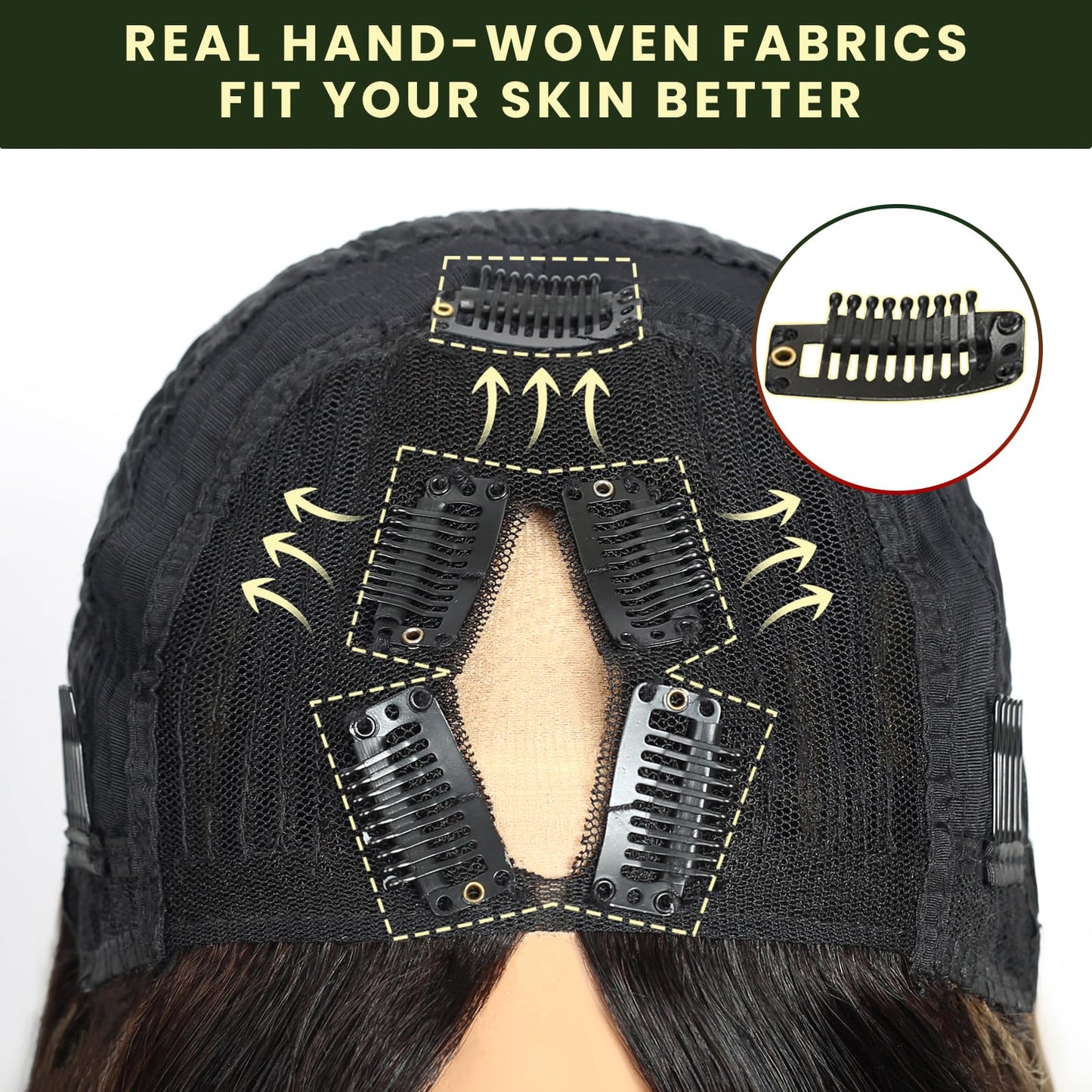 MEGALOOK V Part Wig Human Hair Highlight Wig Upgrade U Part Wigs for Black Women Human Hair Body Wave Human Hair Wig 180% Density No Glue No Sew In No Leave Out Beginner Friendly Half Wig 18 Inch