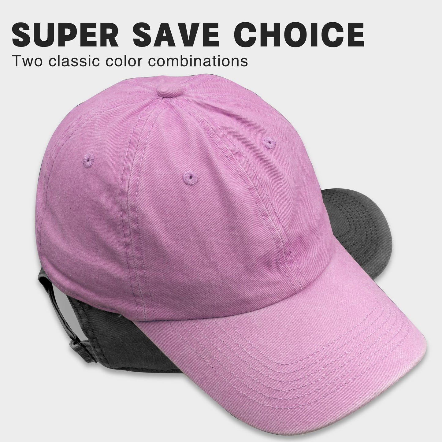 Vintage 100% Cotton Washed Baseball Cap Adjustable Size,Classic Low Profile Plain Retro Unisex Dad Hat(Pink+Black